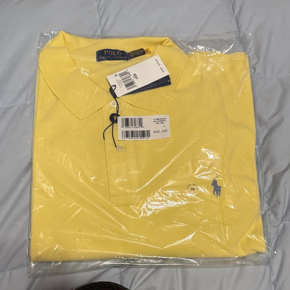Polo by Ralph Lauren Men's Bright Yellow Polo Shirt with Blue Pony